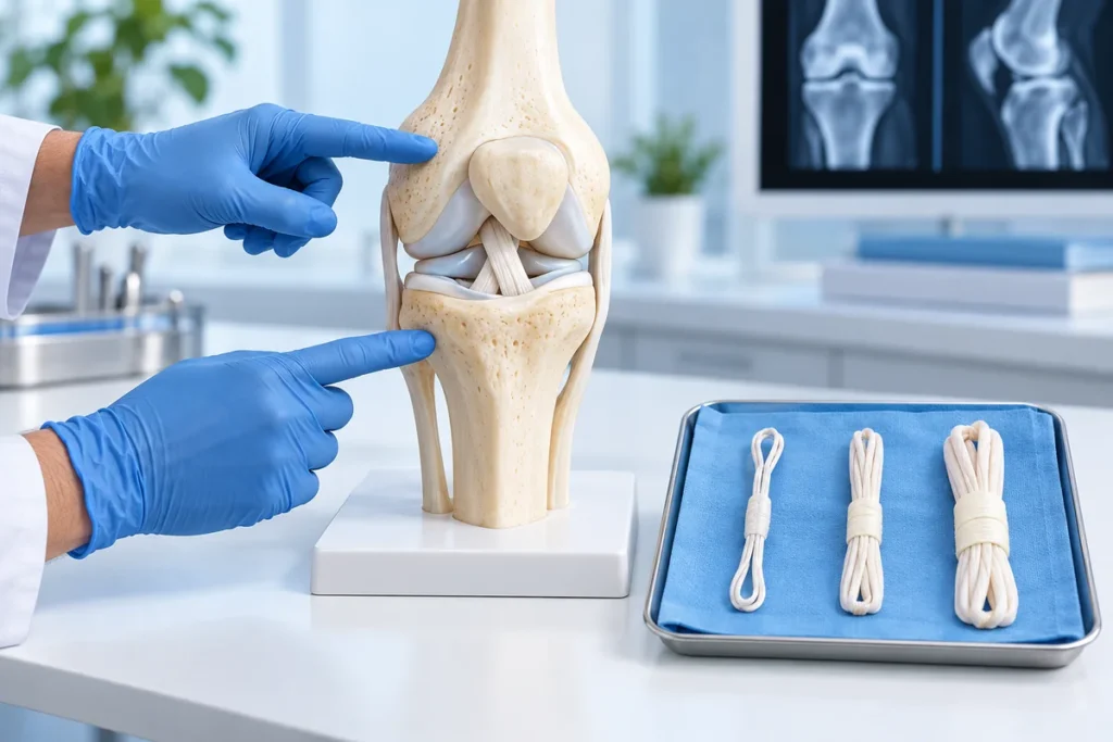 Mô hình khớp gối và các mảnh ghép gân trong tư vấn lựa chọn gân tự thân tái tạo ACL