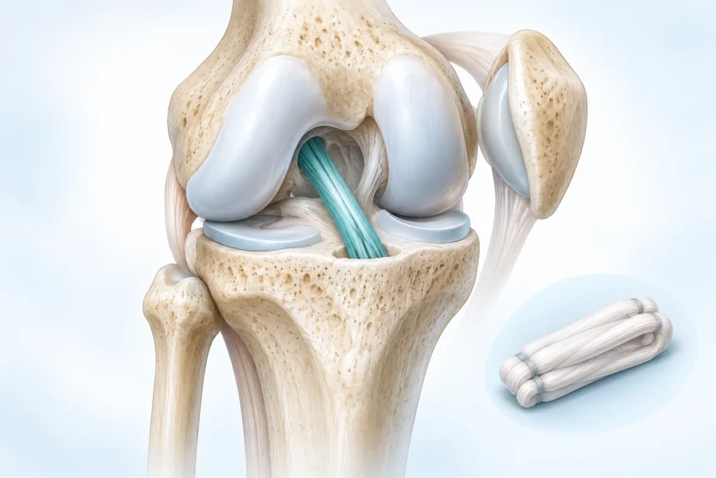 Minh họa tái tạo dây chằng bằng gân tự thân trong khớp gối